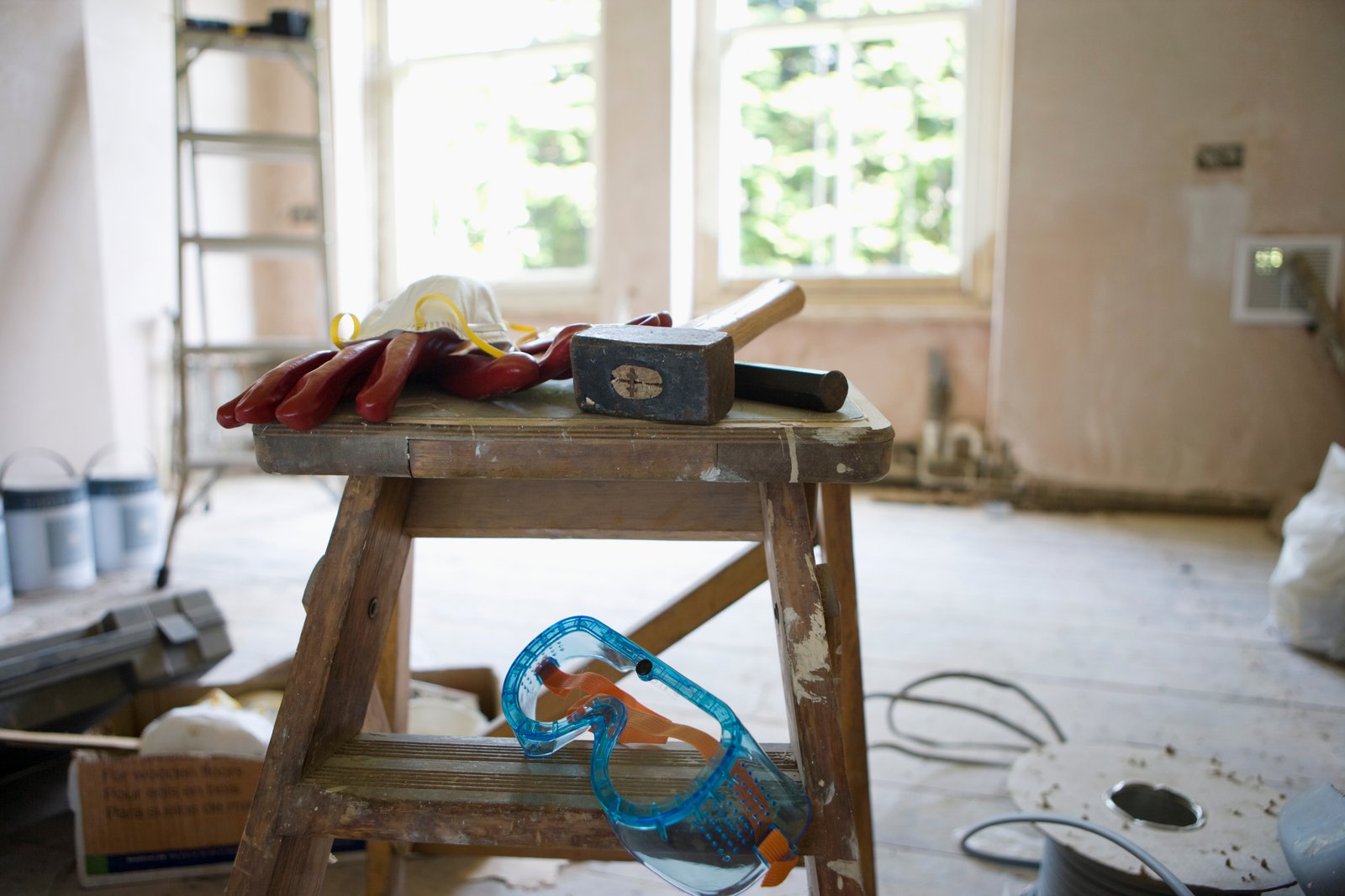 Close-up of a windowed room under renovation during mold remediation